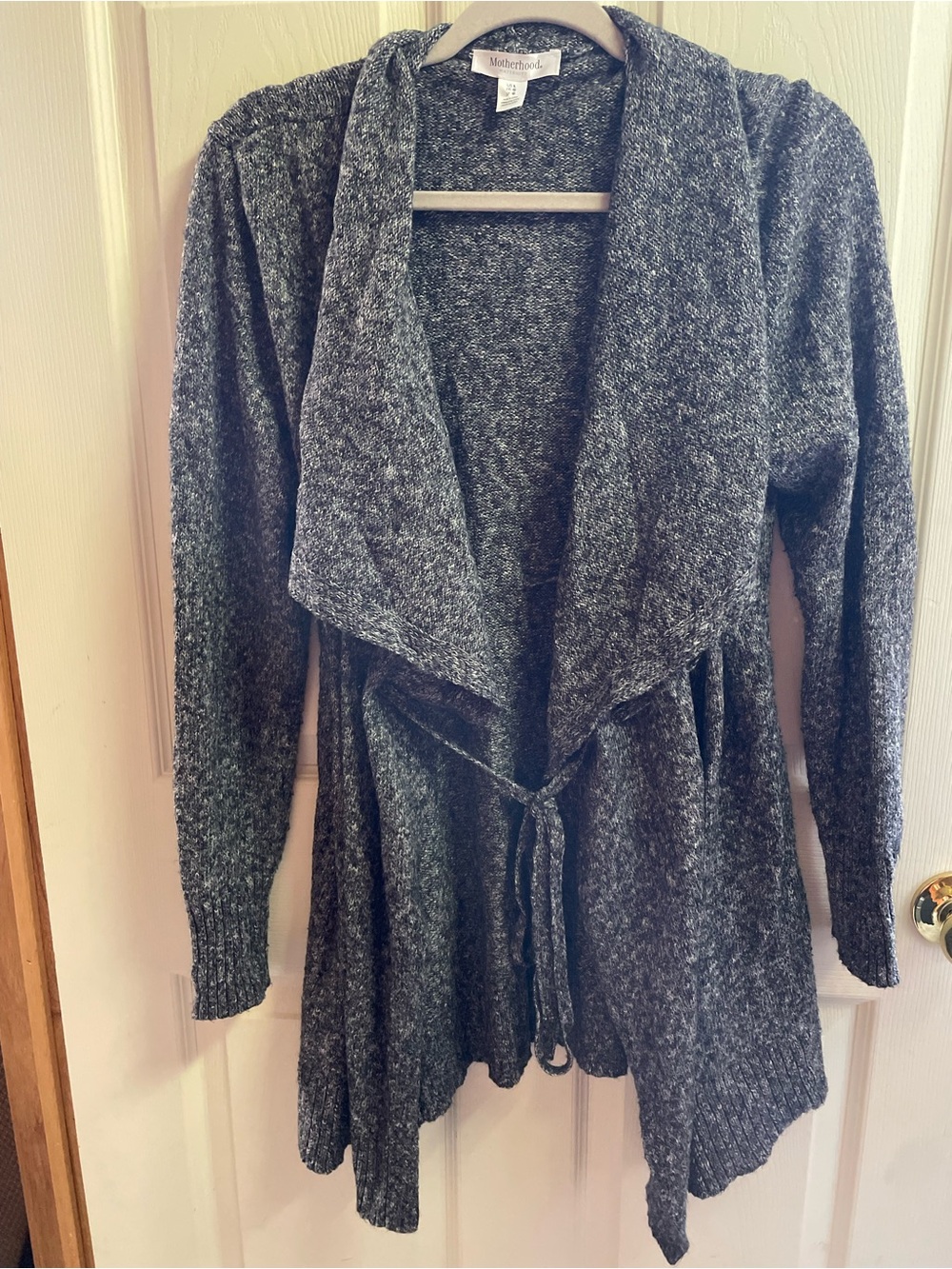 Motherhood Charcoal Heather Open-Front Tie Waist Cardigan